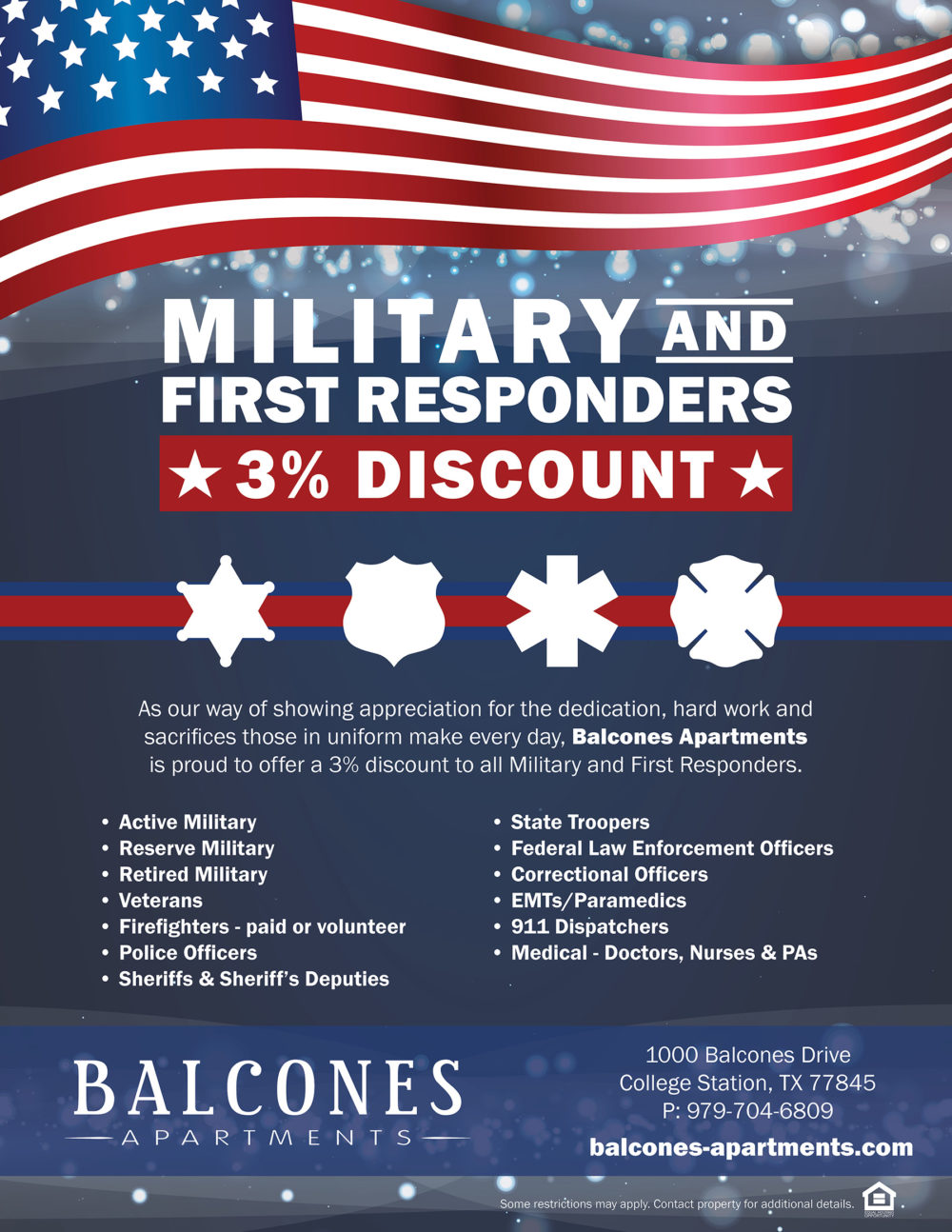 Military & First Responders Discount Balcones Apartments